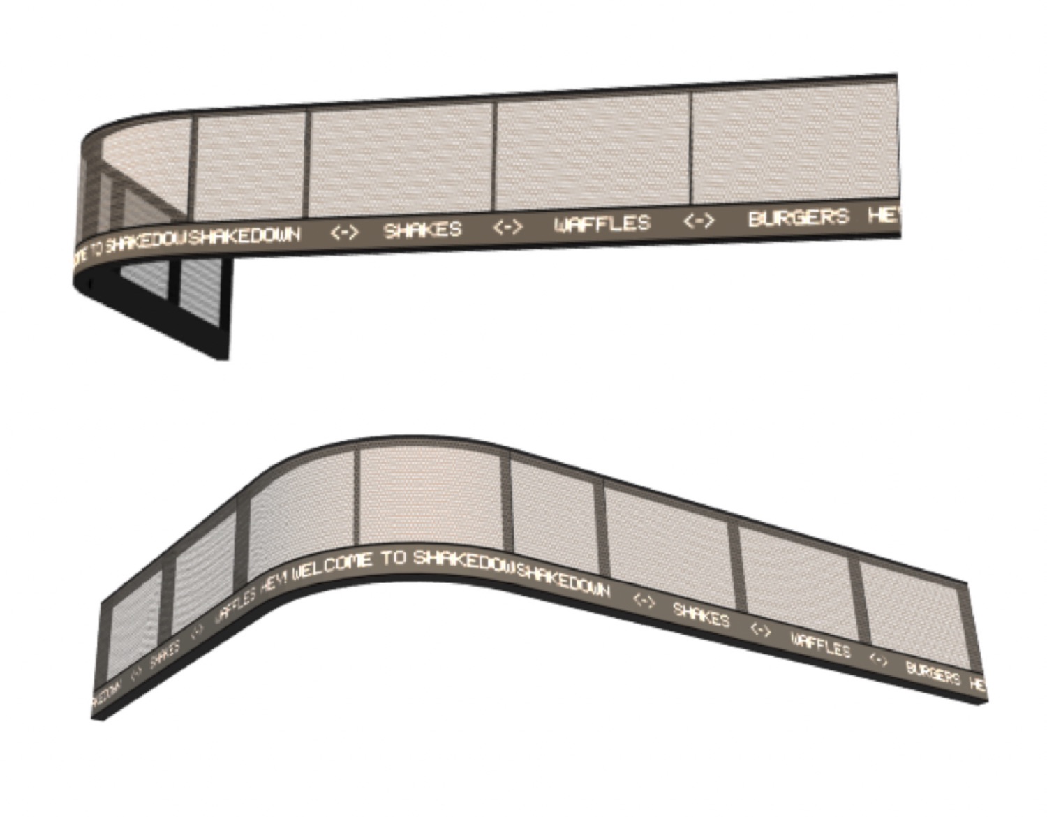 Concept render of the curved ticker unit shown on its own from two angles