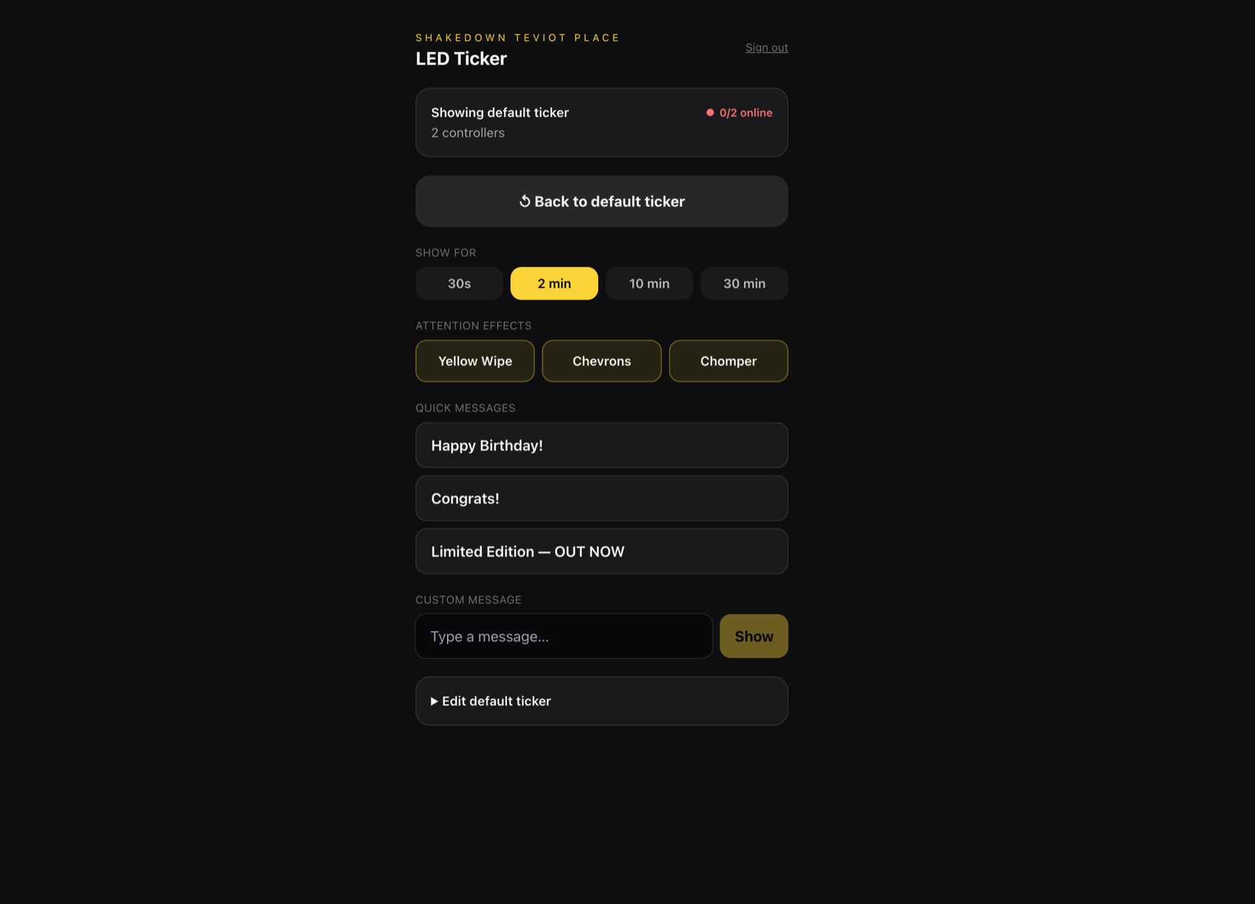Ticker Control web app